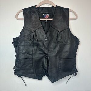 Allstate Leather Genuine Ladies Black Laced Split Cowhide Vest M Medium Biker